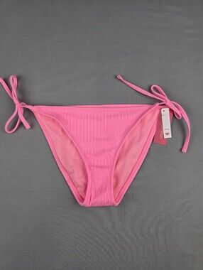 String Bikini Bottoms NEW Large Ribbed Tie Hip Cheeky Barbiecore Swimwear Beach